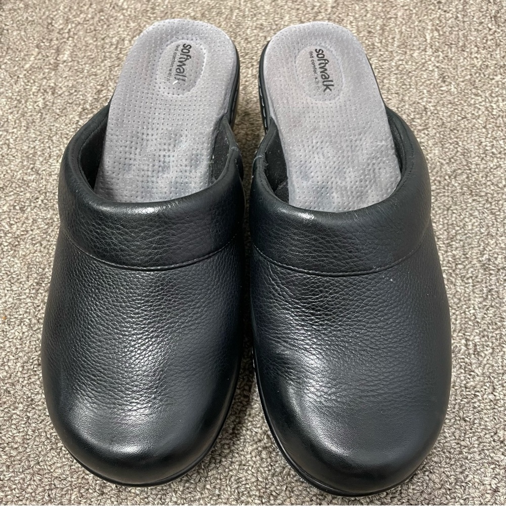 Softwalk Black Leather Clog Size 9WW